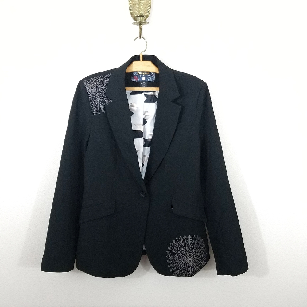 Desigual Sz 42 Blazer Jacket Top Black